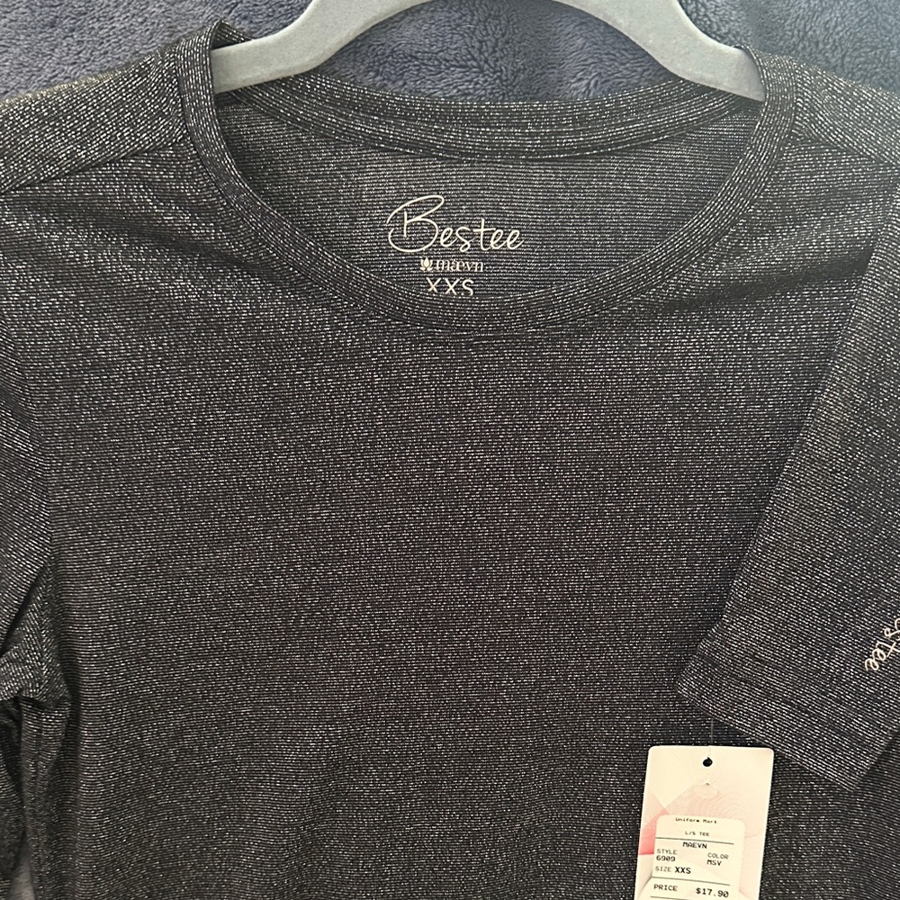 Bestee Metallic Gray Long Sleeve Top